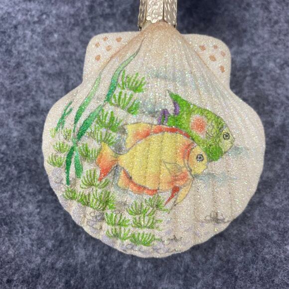 Old World Christmas Scallop Shell Design Fish Scene Christmas Ornaments Set of 6 - Picture 3 of 12